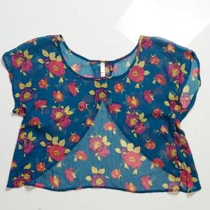 Xhilaration Blue Pink Yellow Floral Flowy Top, XXL